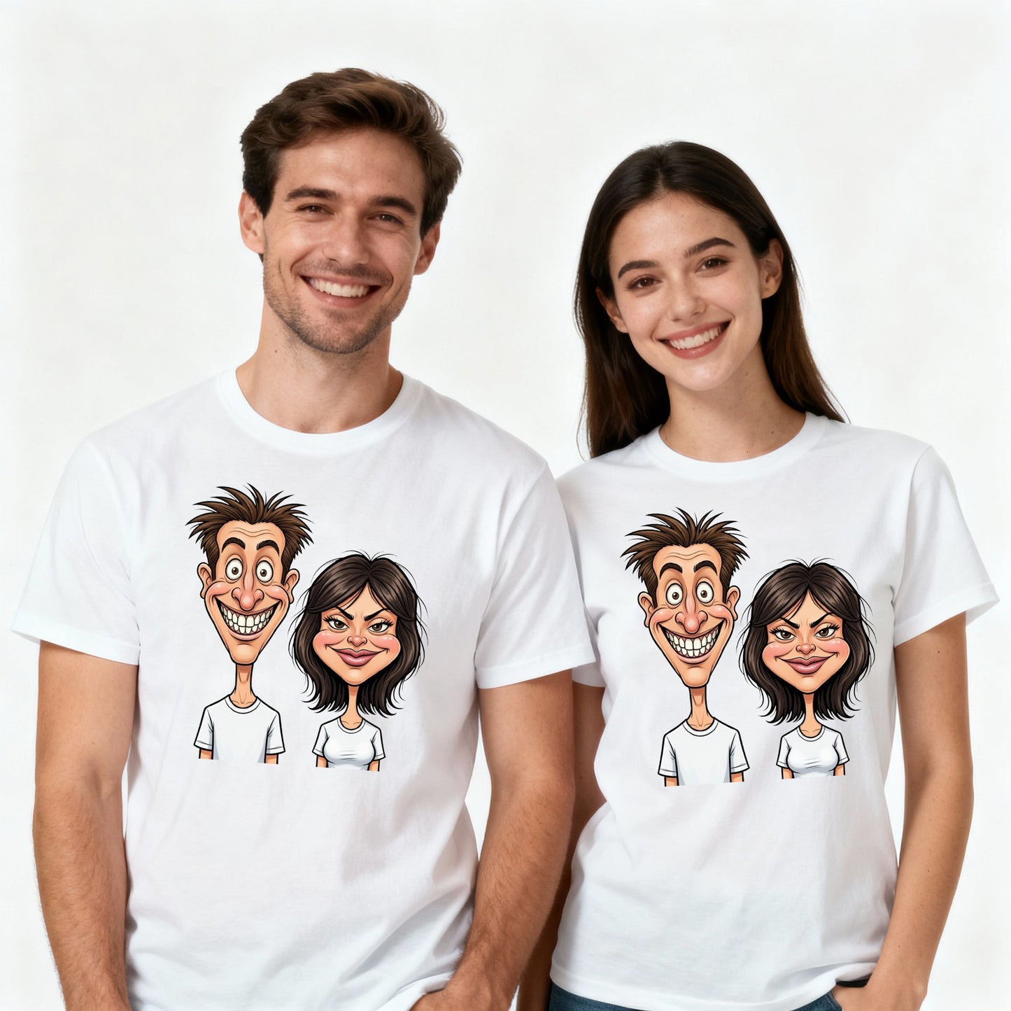 Matching His & Hers OverDrawn Caricature Printed Shirts
